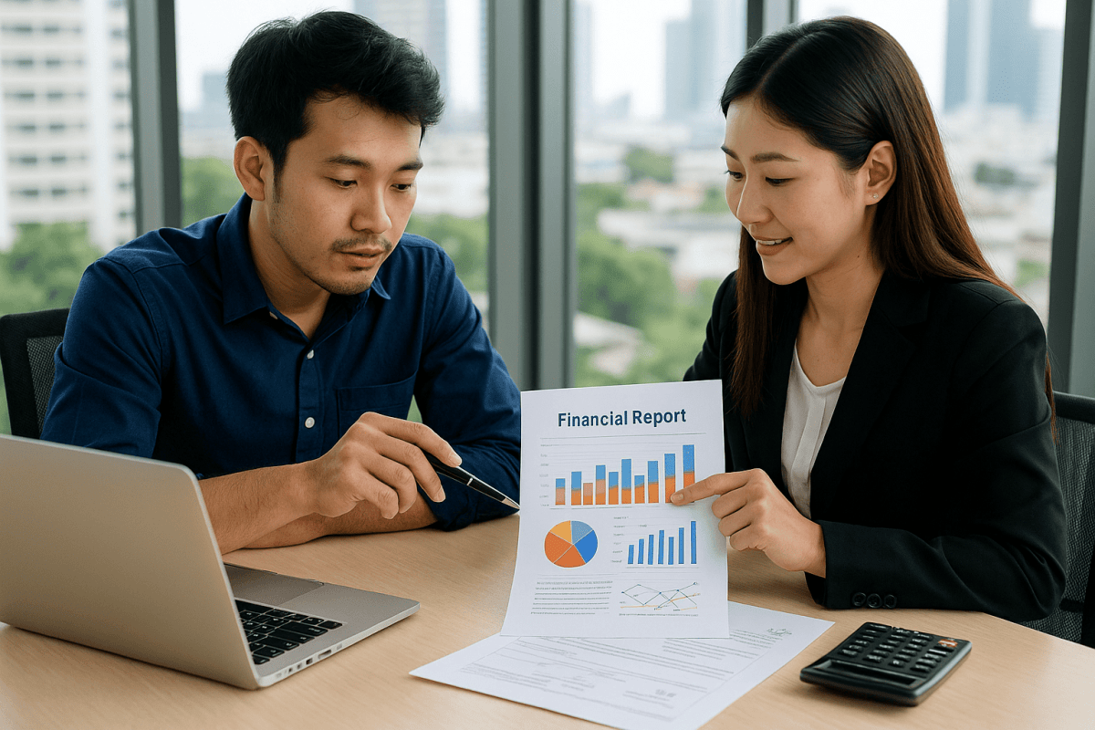 Startup founder reviewing financial report (1)