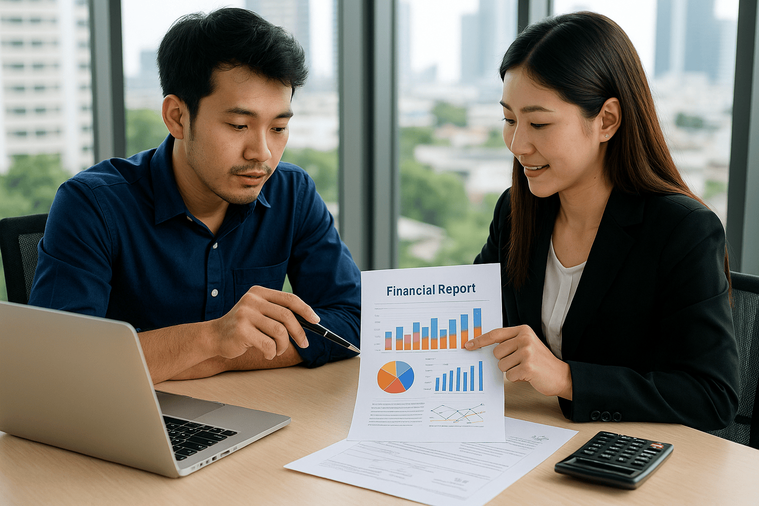 Startup founder reviewing financial report (1)
