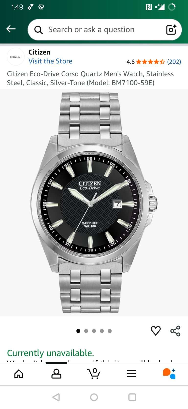 Citizen Eco-Drive Silver Solar Watch &ndash;