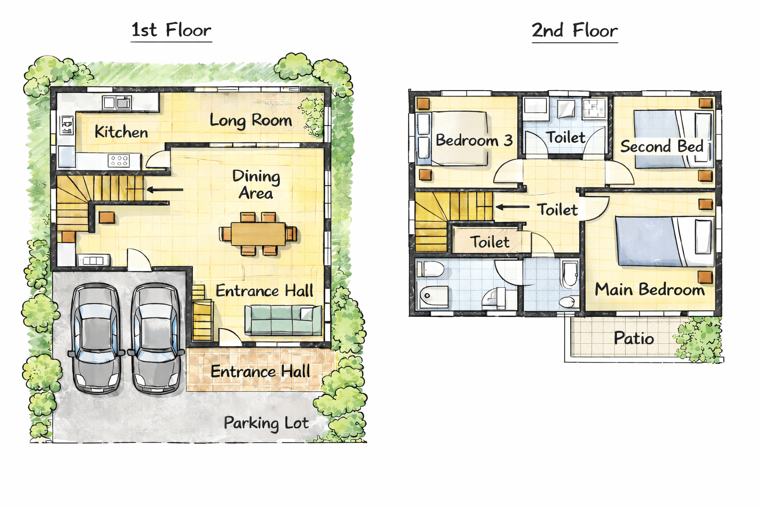 แปลนบ้านสองชั้นพร้อมสวนเขียว (1)